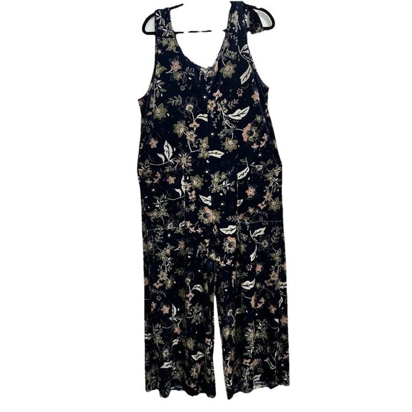 EARTHBOUND Pants - Earthbound Blue Velvet Floral Sleeveless Wide Leg Jumpsuit Bohemian Hippie Sz XL